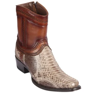 Botas Cortas de Piton Original Punta Europea Color Cafe Rustico - Los Altos Boots