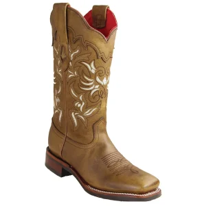 Botas Rodeo de Piel Original Punta Amplia Cuadrada para Dama Color Miel - Los Altos Boots