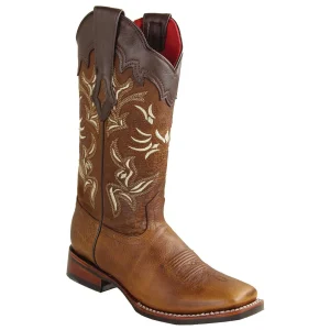 Botas Rodeo de Piel Original Punta Amplia Cuadrada para Dama Color Nuez - Los Altos Boots