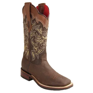 Botas Rodeo de Piel Original Punta Amplia Cuadrada para Dama Crazy Color Cafe - Los Altos Boots