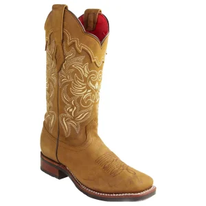 Botas Rodeo de Piel Original Punta Amplia Cuadrada para Dama Crazy Color Tan - Los Altos Boots