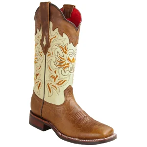 Botas Rodeo de Piel Original Punta Amplia Cuadrada para Dama Volcano Color Cafe - Los Altos Boots
