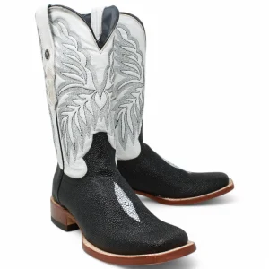 Botas Vaqueras de Piel con Estampado Manta Raya Punta Cuadrada TM205562