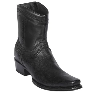 Botas Cortas de Panza de Avestruz Original Punta Europea Color Negro - Los Altos Boots