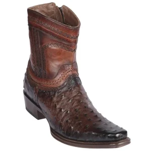 Botas Cortas de Avestruz Original Punta Europea Color Cafe Difuminado - Los Altos Boots