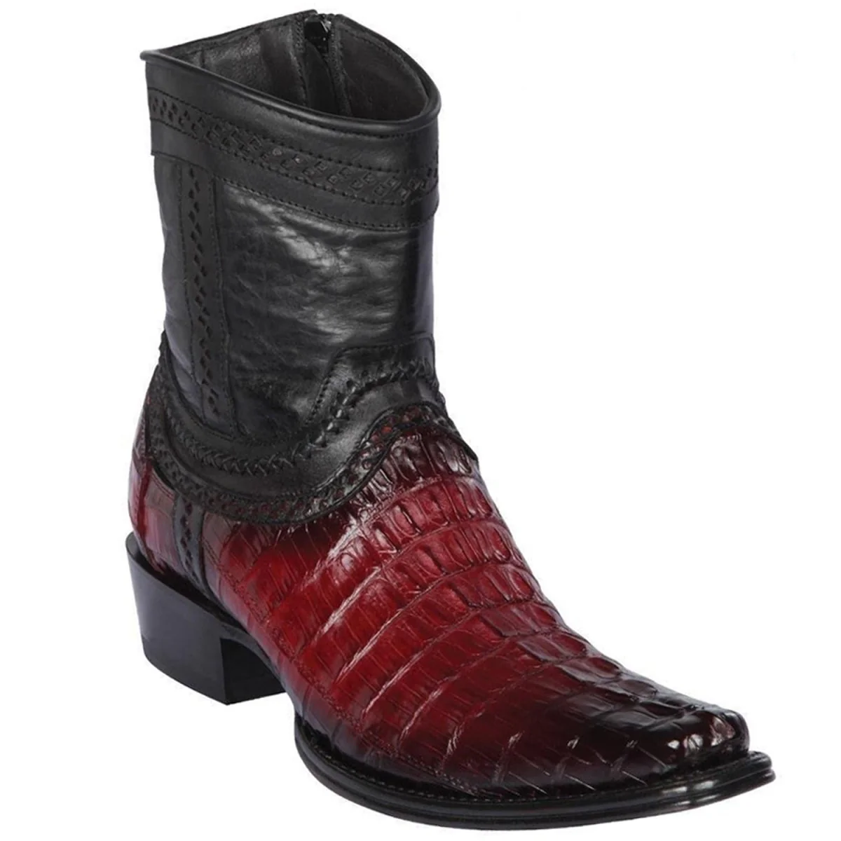Botas Cortas de Cocodrilo Caiman Cola Original Punta Europea Color Vino Difuminado - Los Altos Boots