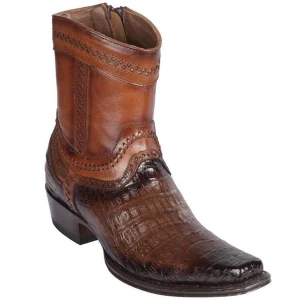 Botas Cortas de Cocodrilo Caiman Panza Original Punta Europea Cafe Difuminado - Los Altos Boots