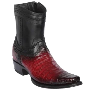 Botas Cortas de Cocodrilo Caiman Panza Original Punta Europea Vino Difuminado - Los Altos Boots