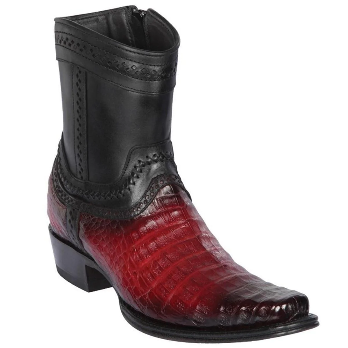 Botas Cortas de Cocodrilo Caiman Panza Original Punta Europea Vino Difuminado - Los Altos Boots - Imagen 2