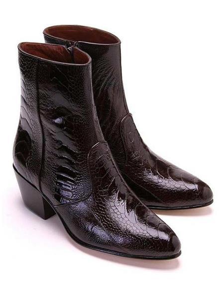 Botines de Pata de Avestruz Original Horma Puntal con Zipper Color Cafe - Los Altos Boots - Imagen 4