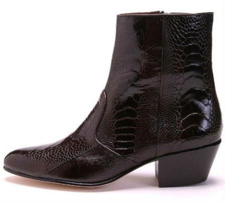 Botines de Pata de Avestruz Original Horma Puntal con Zipper Color Cafe - Los Altos Boots - Imagen 3
