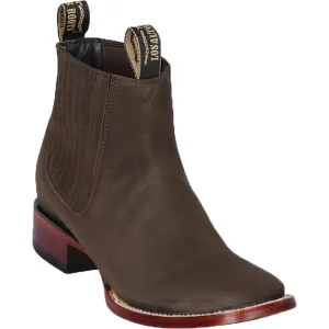 Botines de Gamuza Punta Cuadrada Ancha Color Tabaco - Los Altos Boots