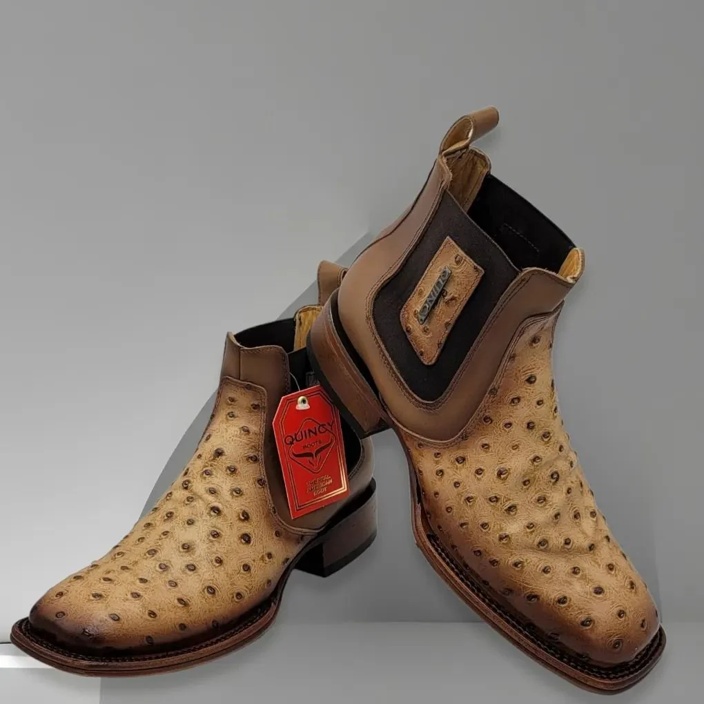 Botin de Avestruz Grabado con Punta Cuadrada Q82B0311 - Imagen 9