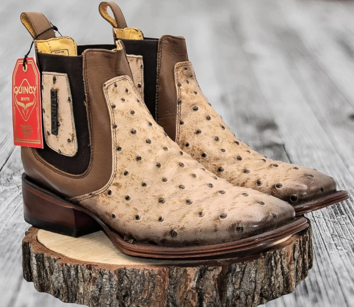 Botin de Avestruz Grabado con Punta Cuadrada Q82B0311 - Imagen 3