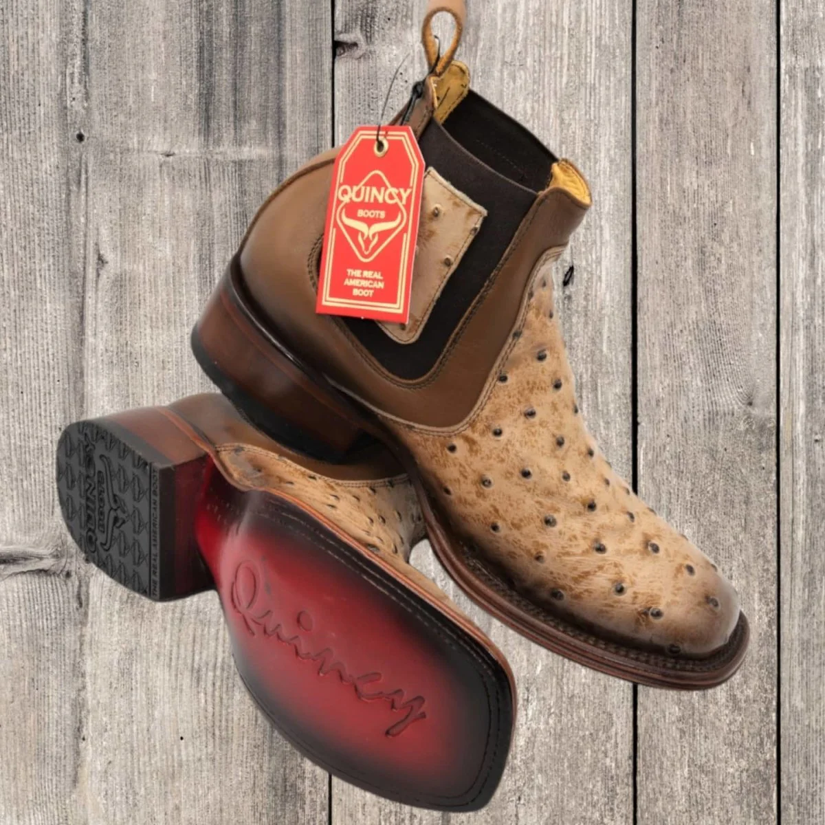 Botin de Avestruz Grabado con Punta Cuadrada Q82B0311 - Imagen 5