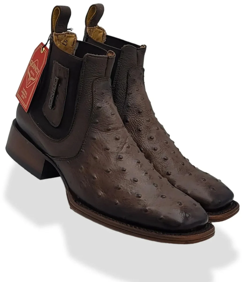 Botin de Avestruz Grabado con Punta Cuadrada Q82B0394 - Imagen 6