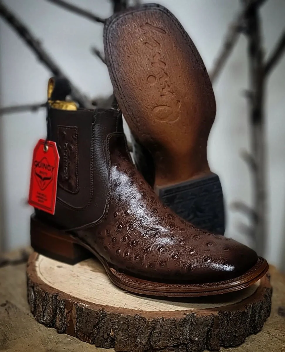 Botin de Avestruz Grabado con Punta Cuadrada Q82B0394 - Imagen 3