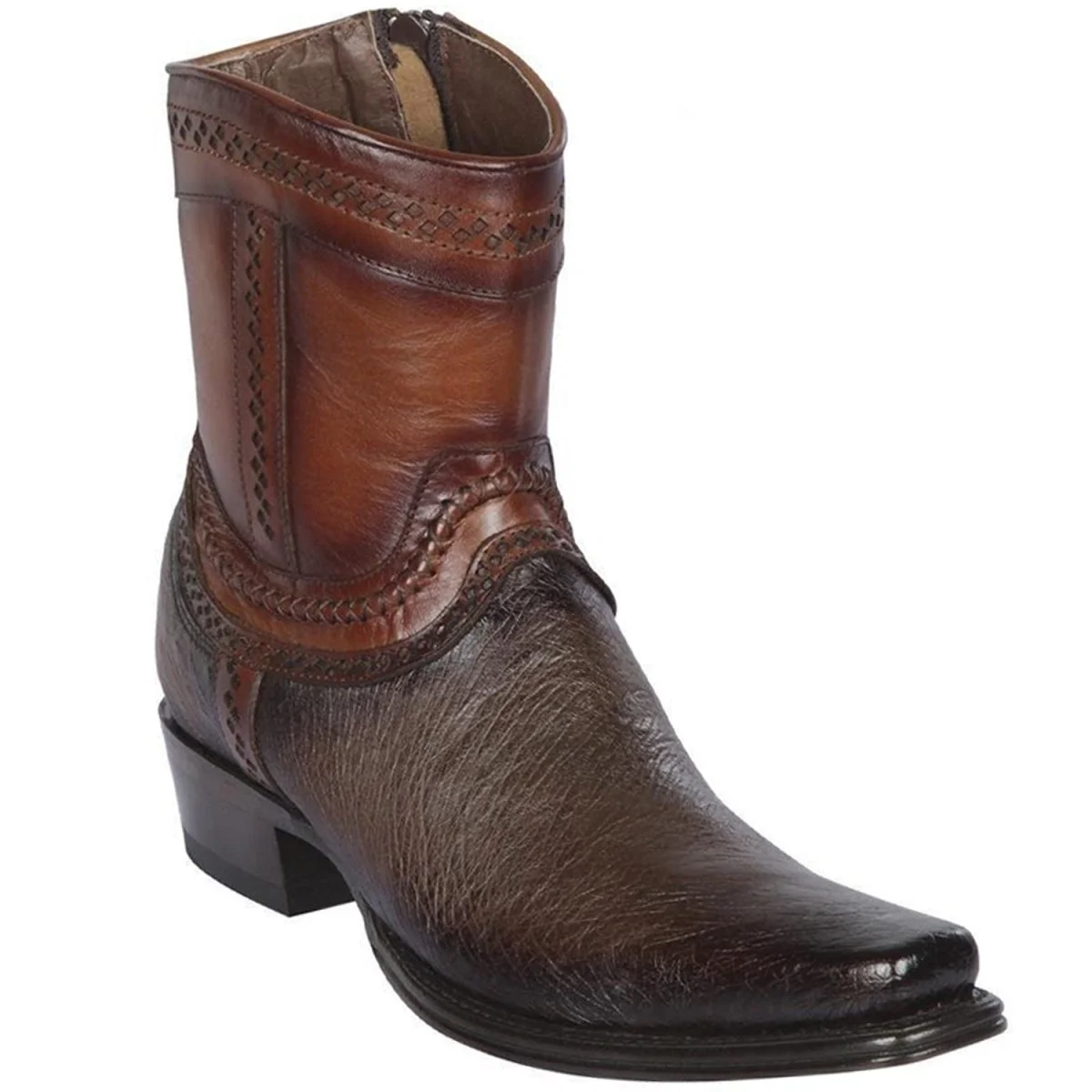 Botas Cortas de Panza de Avestruz Original Punta Europea Color Cafe Difuminado - Los Altos Boots