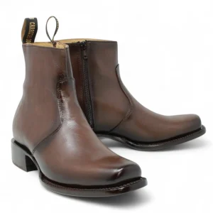 Botin de Piel Punta Dubai Cuadrada Para Hombre Color Cafe-LC266