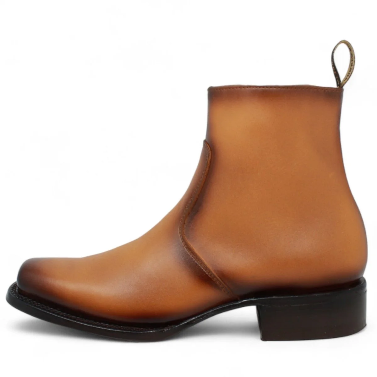 Botin de Piel Punta Dubai Cuadrada Para Hombre Color Miel-LC266 - Imagen 5