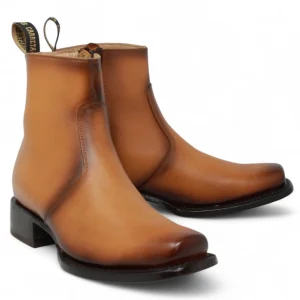 Botin de Piel Punta Dubai Cuadrada Para Hombre Color Miel-LC266