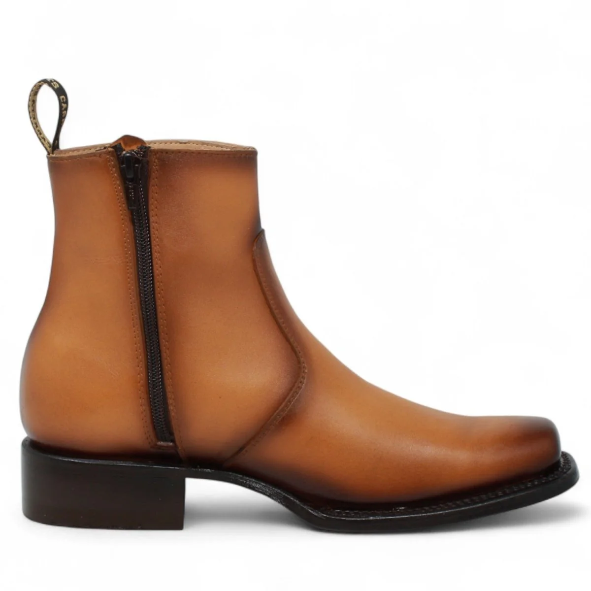 Botin de Piel Punta Dubai Cuadrada Para Hombre Color Miel-LC266 - Imagen 4