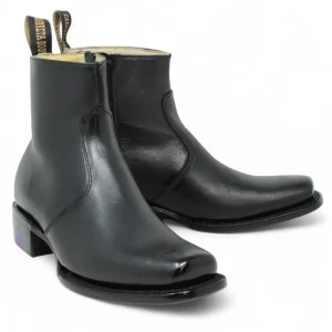 Botin de Piel Punta Dubai Cuadrada Para Hombre Color Negro-LC266