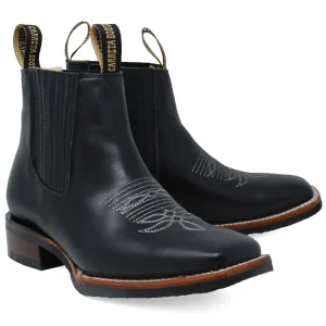 Botin Rodeo Cuadrado de PIel Original con Medallon Negro- La Sierra