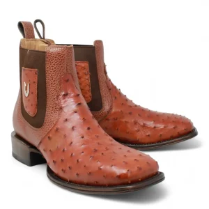Botin Vaquero de Avestruz Original Horma Cuadrada Color Cognac- Vestigium