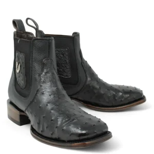 Botin Vaquero de Avestruz Original Horma Cuadrada Color Negro- Vestigium