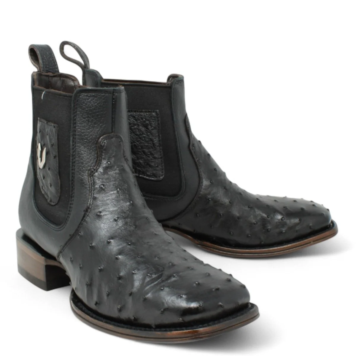 Botin Vaquero de Avestruz Original Horma Cuadrada Color Negro- Vestigium