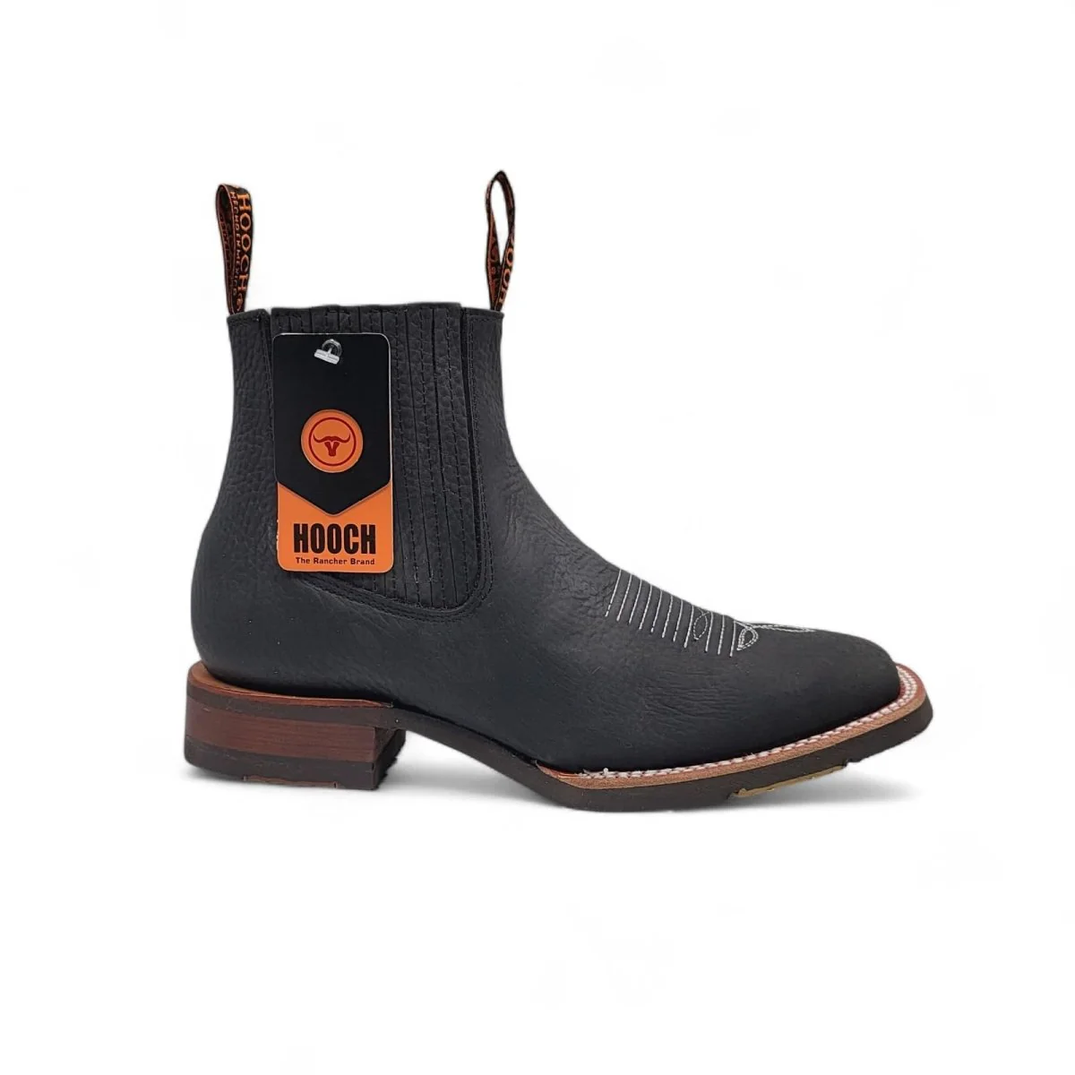 Botin Vaquero para Hombre de Piel Color Negro con Punta Cuadrada y Suela de Hule Ligera – Hooch Boots H42H0527 - Imagen 4