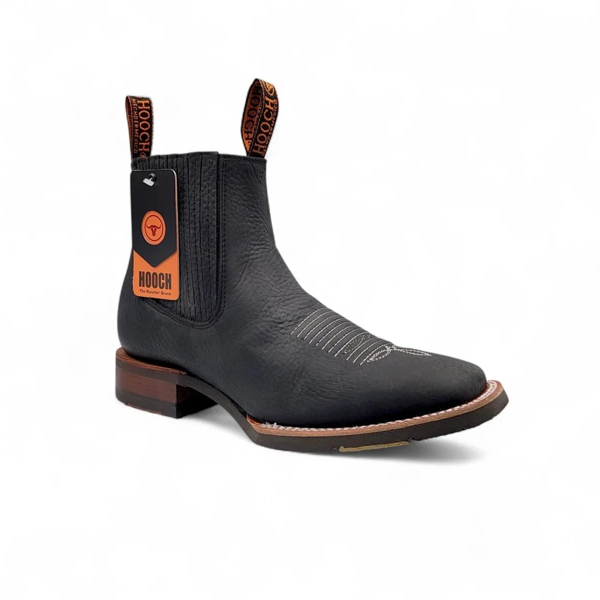 Botin Vaquero para Hombre de Piel Color Negro con Punta Cuadrada y Suela de Hule Ligera – Hooch Boots H42H0527 - Imagen 3