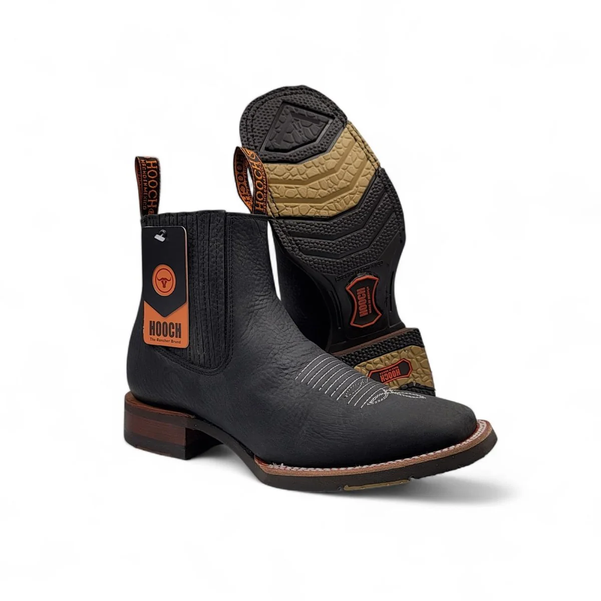 Botin Vaquero para Hombre de Piel Color Negro con Punta Cuadrada y Suela de Hule Ligera – Hooch Boots H42H0527