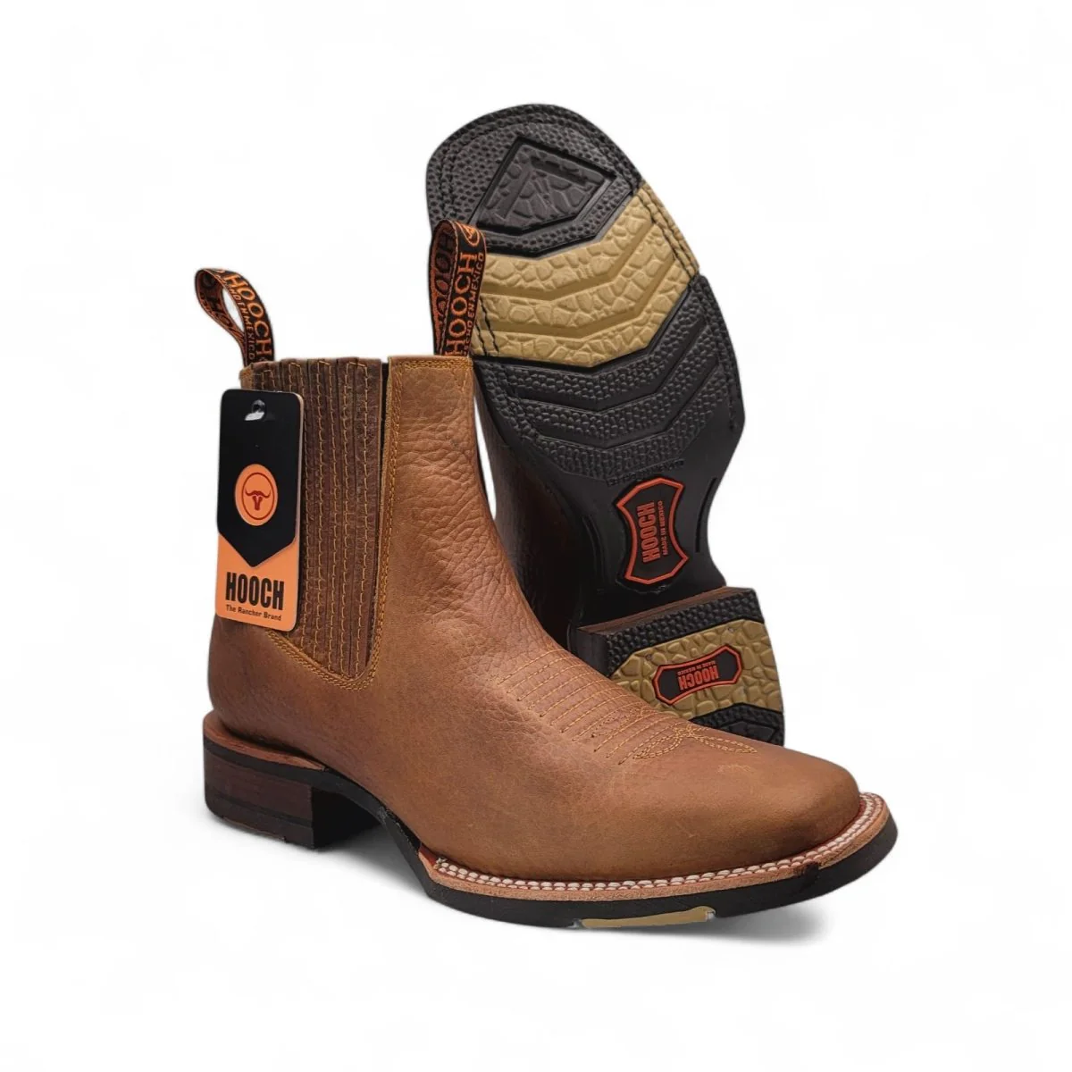 Botin Vaquero para Hombre de Piel Color Tan con Punta Cuadrada y Suela de Hule Ligera – Hooch Boots H42H3127 - Imagen 2