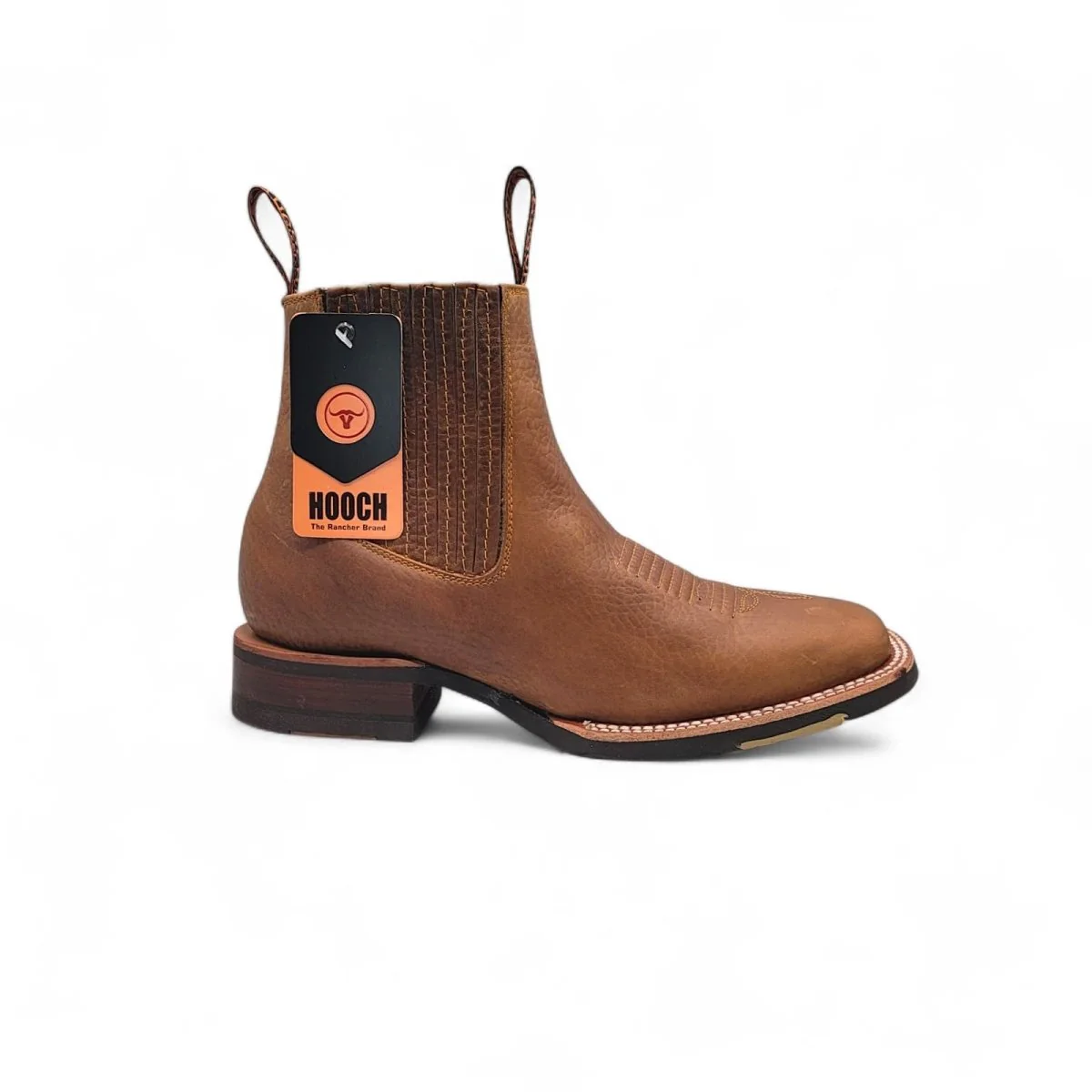 Botin Vaquero para Hombre de Piel Color Tan con Punta Cuadrada y Suela de Hule Ligera – Hooch Boots H42H3127 - Imagen 4