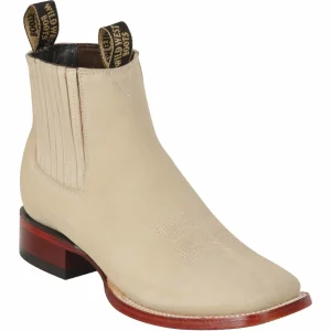Botines de Gamuza Punta Cuadrada Color Hueso - Wild West Boots