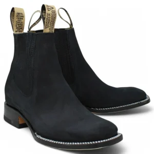 Botines Charros de Gamuza Punta Cuadrada Color Negro Liso DUR