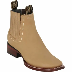 Botines de Gamuza Punta Cuadrada Ancha Para Dama Color Arena - Los Altos Boots