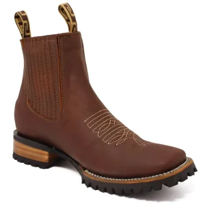 Botines Charros de Punta Cuadrada con Suela de Tractor Color Roble DIE-777ROBLE