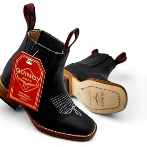 Botines Charros para Niño Punta Cuadrada de Cuero Color Negro Q42B2705
