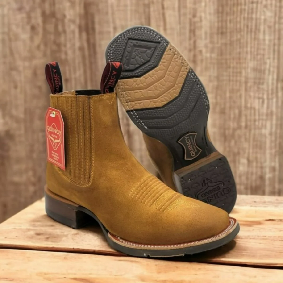 Botines Charros Quincy de Gamuza Punta Cuadrada y Suela de Hule Shedron Q82BU6350 - Imagen 2