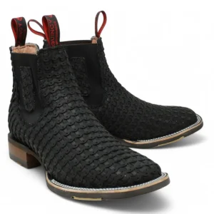 Botines Charros Quincy de Punta Cuadrada y Suela de Hule Negro- Q82BT6205