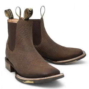 Botines Charros Quincy Punta Cuadrada Elefante Imaticion con Suela de Hule- Cafe