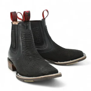 Botines Charros Quincy Punta Cuadrada Piton Imaticion con Suela de Hule Color Negro