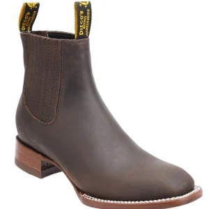 Botines Cuadrado Cafe de Piel Original Terminado Crazy- Rodeo Imports