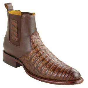 Botines de Cocodrilo Caiman Panza Original Punta Redonda Roper Color Cafe Difuminado - Los Altos Boots