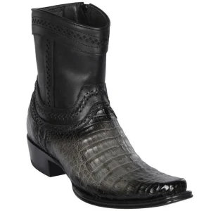 Botas Cortas de Cocodrilo Caiman Panza Original Punta Europea Gris Difuminado - Los Altos Boots