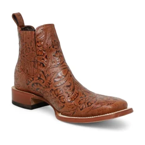 Botines de Cuero Cincelado Punta Cuadrada Color Cognac Hombre -Tanner Mark Boots