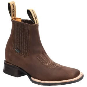 Botines de Cuero Terminado Crazy Punta Cuadrada Cafe- Rodeo Imports